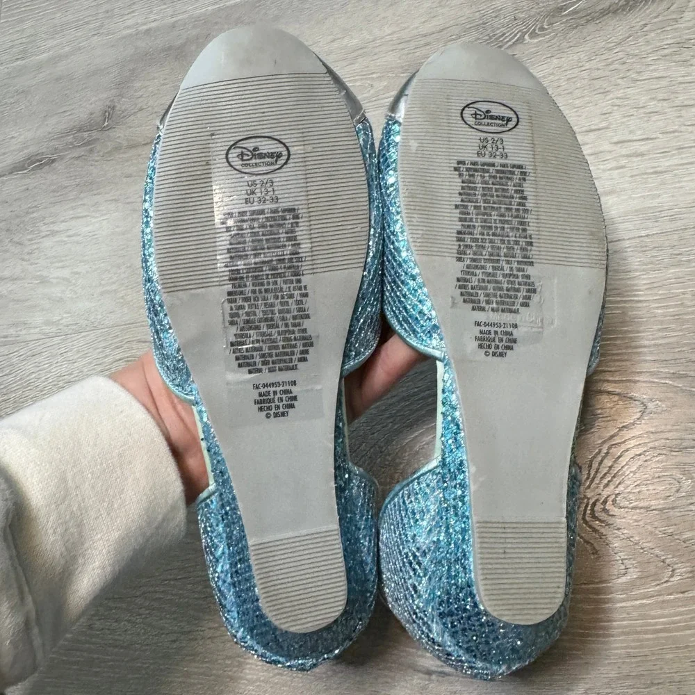 Disney Frozen Elsa Costume Shoes Blue Glitter Snowflake Jewel‎ Kids Size 2/3
